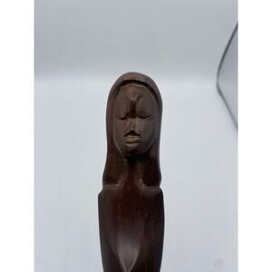 Vintage African Hand Carved Virgin Mary Black Madonna Statue Wooden 18” tall